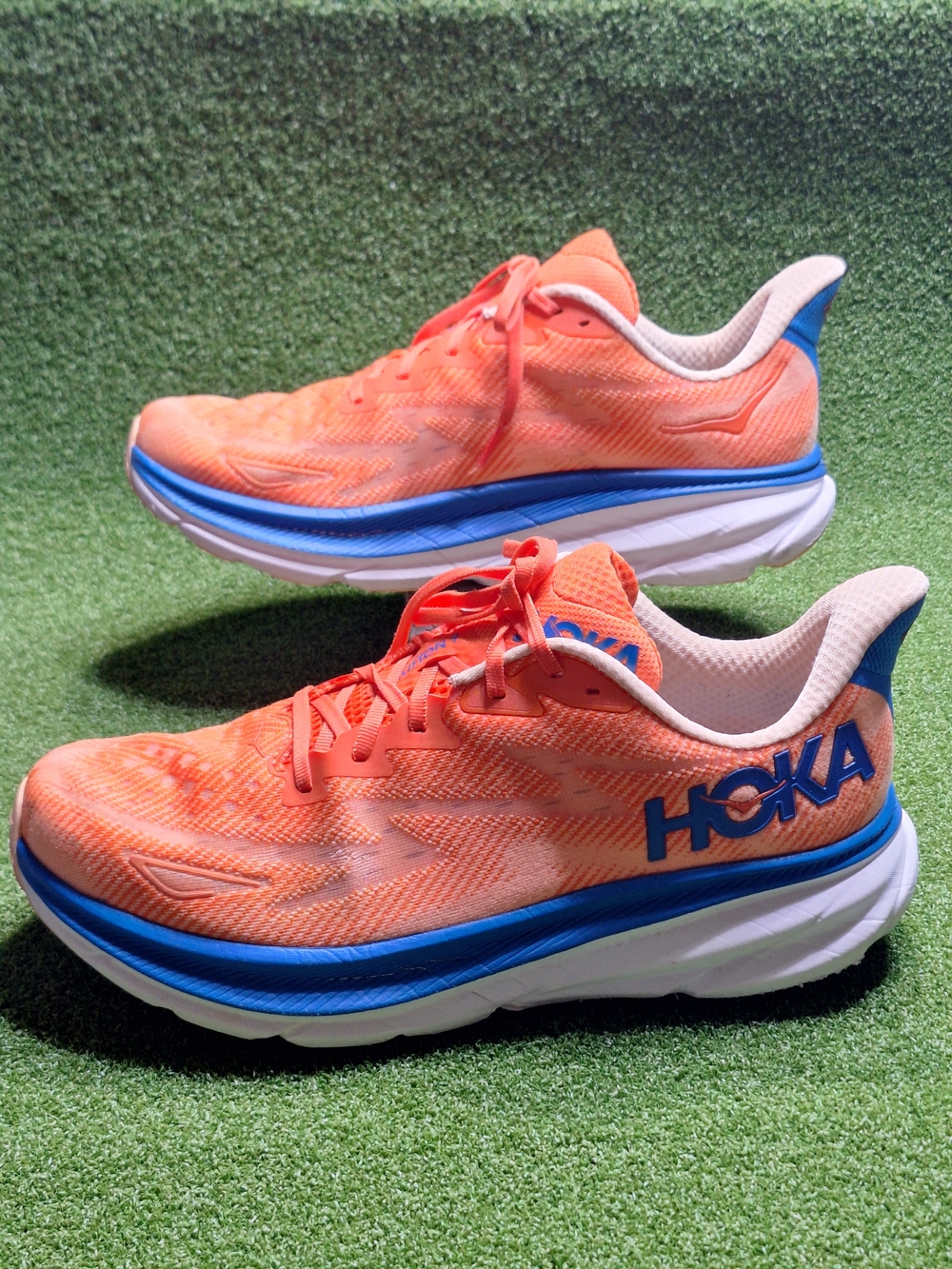 Hoka Clifton 9 Mens Shoes Size 12.5D Running Sneakers 1127895 VOIM Orange Blue